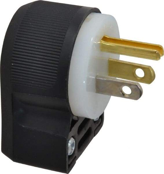 Hubbell Wiring Device-Kellems - 125 VAC, 15 Amp, 5-15P NEMA, Angled, Self Grounding, Commercial, Industrial Grade Plug - 2 Pole, 3 Wire, 1 Phase, 1/2 hp, Nylon, Black, White - A1 Tooling