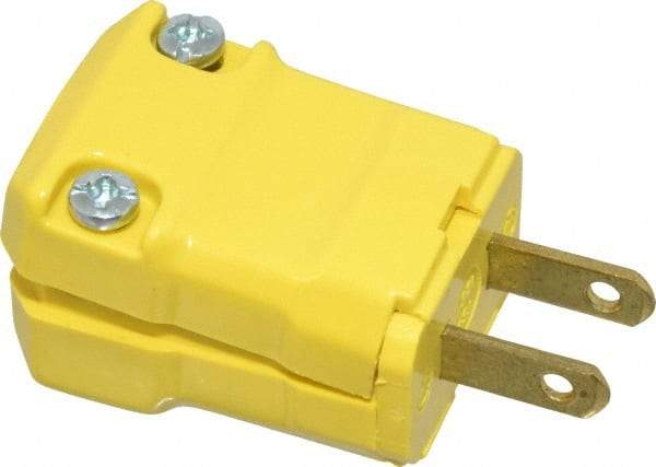 Hubbell Wiring Device-Kellems - 125 VAC, 15 Amp, 1-15P NEMA, Valise, Ungrounded, Commercial, Industrial Grade Plug - 2 Pole, 2 Wire, 1 Phase, 1/2 hp, Nylon, Yellow - A1 Tooling