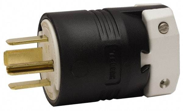 Hubbell Wiring Device-Kellems - 250 VAC, 60 Amp, 15-60P NEMA, Straight, Self Grounding, Commercial, Industrial Grade Plug - 3 Pole, 4 Wire, 3 Phase, 10 hp, Nylon, Black, White - A1 Tooling