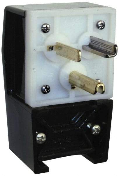 Hubbell Wiring Device-Kellems - 125 VAC, 30 Amp, 5-30P NEMA, Angled, Self Grounding, Commercial, Industrial Grade Plug - 2 Pole, 3 Wire, 1 Phase, 2 hp, Nylon, Black, White - A1 Tooling