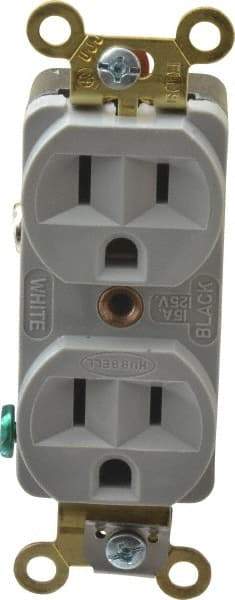 Hubbell Wiring Device-Kellems - 125 VAC, 15 Amp, 5-15R NEMA Configuration, Gray, Industrial Grade, Self Grounding Duplex Receptacle - 1 Phase, 2 Poles, 3 Wire, Flush Mount, Corrosion, Heat and Impact Resistant - A1 Tooling