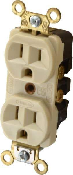 Hubbell Wiring Device-Kellems - 125 VAC, 15 Amp, 5-15R NEMA Configuration, Ivory, Industrial Grade, Self Grounding Duplex Receptacle - 1 Phase, 2 Poles, 3 Wire, Flush Mount, Corrosion, Heat and Impact Resistant - A1 Tooling