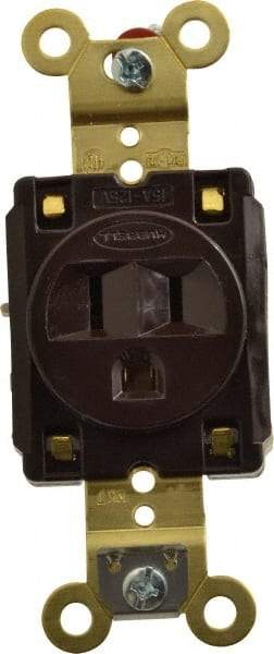 Hubbell Wiring Device-Kellems - 125 VAC, 15 Amp, 5-15R NEMA Configuration, Brown, Specification Grade, Self Grounding Single Receptacle - 1 Phase, 2 Poles, 3 Wire, Flush Mount, Corrosion, Heat and Impact Resistant - A1 Tooling