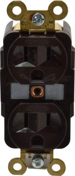 Hubbell Wiring Device-Kellems - 125 VAC, 15 Amp, 5-15R NEMA Configuration, Brown, Specification Grade, Self Grounding Duplex Receptacle - 1 Phase, 2 Poles, 3 Wire, Flush Mount, Corrosion, Heat and Impact Resistant - A1 Tooling