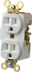 Hubbell Wiring Device-Kellems - 125 VAC, 15 Amp, 5-15R NEMA Configuration, White, Specification Grade, Self Grounding Duplex Receptacle - 1 Phase, 2 Poles, 3 Wire, Flush Mount, Corrosion, Heat and Impact Resistant - A1 Tooling