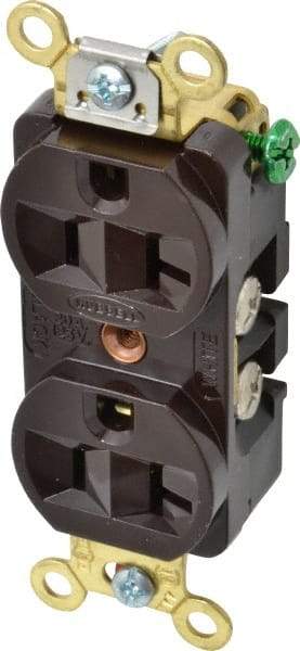 Hubbell Wiring Device-Kellems - 125 VAC, 20 Amp, 5-20R NEMA Configuration, Brown, Industrial Grade, Self Grounding Duplex Receptacle - 1 Phase, 2 Poles, 3 Wire, Flush Mount, Corrosion, Heat and Impact Resistant - A1 Tooling