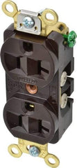 Hubbell Wiring Device-Kellems - 125 VAC, 20 Amp, 5-20R NEMA Configuration, Brown, Industrial Grade, Self Grounding Duplex Receptacle - 1 Phase, 2 Poles, 3 Wire, Flush Mount, Corrosion, Heat and Impact Resistant - A1 Tooling