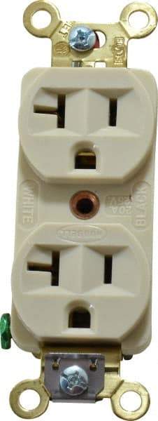 Hubbell Wiring Device-Kellems - 125 VAC, 20 Amp, 5-20R NEMA Configuration, Ivory, Industrial Grade, Self Grounding Duplex Receptacle - 1 Phase, 2 Poles, 3 Wire, Flush Mount, Corrosion, Heat and Impact Resistant - A1 Tooling