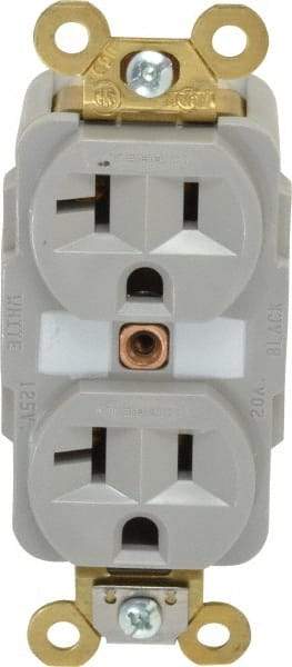 Hubbell Wiring Device-Kellems - 125 VAC, 20 Amp, 5-20R NEMA Configuration, Gray, Specification Grade, Self Grounding Duplex Receptacle - 1 Phase, 2 Poles, 3 Wire, Flush Mount, Corrosion, Heat and Impact Resistant - A1 Tooling