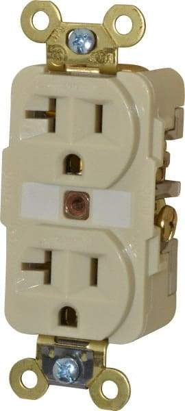 Hubbell Wiring Device-Kellems - 125 VAC, 20 Amp, 5-20R NEMA Configuration, Ivory, Specification Grade, Self Grounding Duplex Receptacle - 1 Phase, 2 Poles, 3 Wire, Flush Mount, Corrosion, Heat and Impact Resistant - A1 Tooling