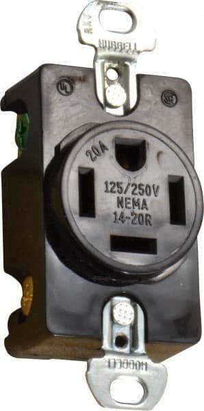 Hubbell Wiring Device-Kellems - 125/250 VAC, 20 Amp, 14-20R NEMA Configuration, Black, Specification Grade, Self Grounding Single Receptacle - 1 Phase, 3 Poles, 4 Wire, Flush Mount - A1 Tooling