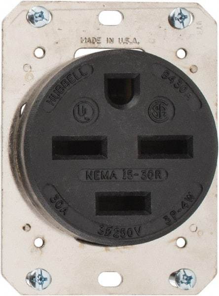 Hubbell Wiring Device-Kellems - 250 VAC, 30 Amp, 15-30R NEMA Configuration, Brown, Industrial Grade, Self Grounding Single Receptacle - 3 Phase, 3 Poles, 4 Wire, Flush Mount - A1 Tooling