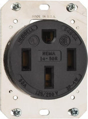 Hubbell Wiring Device-Kellems - 125/250 VAC, 50 Amp, 14-50R NEMA Configuration, Black, Industrial Grade, Self Grounding Single Receptacle - 1 Phase, 3 Poles, 4 Wire, Flush Mount - A1 Tooling