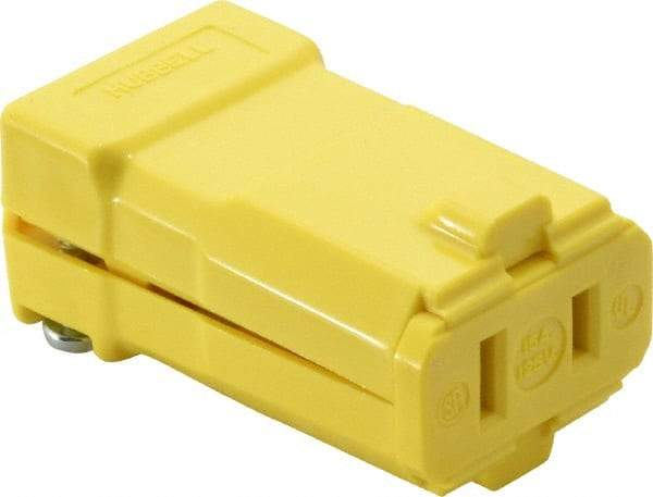 Hubbell Wiring Device-Kellems - 125 VAC, 15 Amp, 1-15R NEMA, Valise, Ungrounded, Commercial, Industrial Grade Connector - 2 Pole, 2 Wire, 1 Phase, 1/2 hp, Nylon, Yellow - A1 Tooling