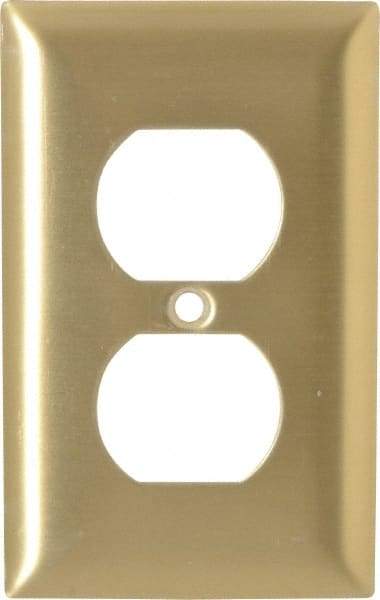 Hubbell Wiring Device-Kellems - 1 Gang, 4-1/2 Inch Long x 2.78 Inch Wide, Standard Outlet Wall Plate - Duplex Outlet, Brass, Brass - A1 Tooling