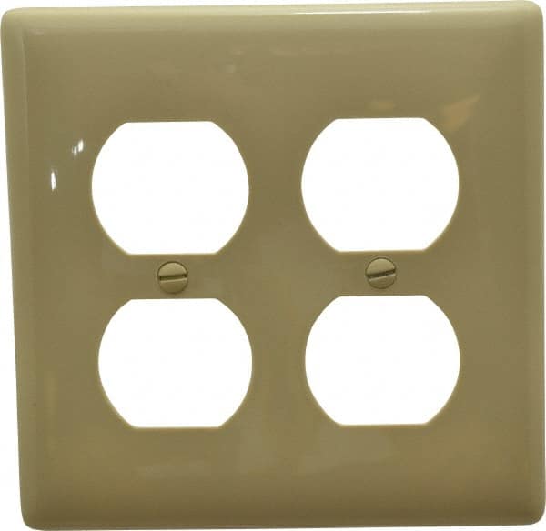 Hubbell Wiring Device-Kellems - 2 Gang, 4-1/2 Inch Long x 4.6 Inch Wide, Standard Outlet Wall Plate - Duplex Outlet, Ivory, Nylon - A1 Tooling