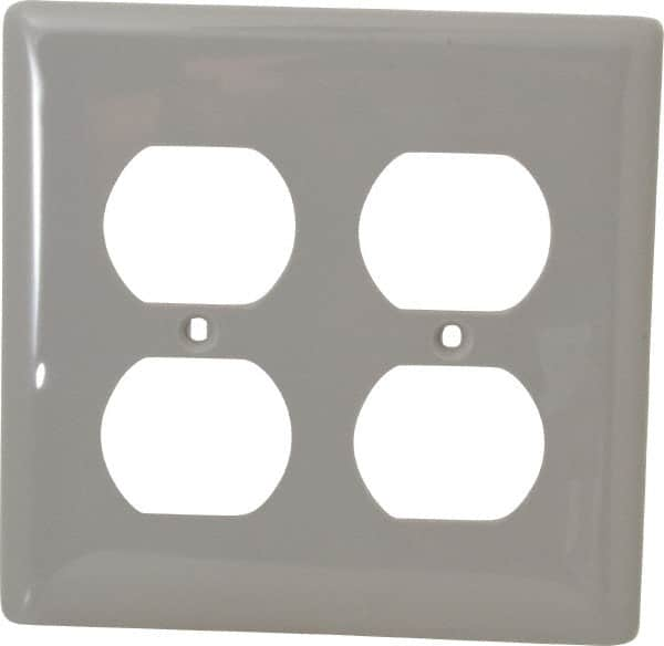 Hubbell Wiring Device-Kellems - 2 Gang, 4-1/2 Inch Long x 4.6 Inch Wide, Standard Outlet Wall Plate - Duplex Outlet, Gray, Nylon - A1 Tooling