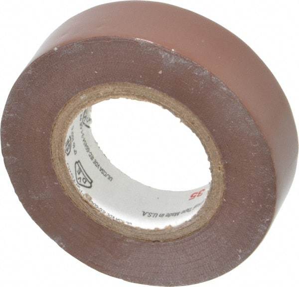 3M - 1/2" x 20', Brown Vinyl Electrical Tape - Series 35, 7 mil Thick, 1,250 V/mil Dielectric Strength, 17 Lb./Inch Tensile Strength - A1 Tooling