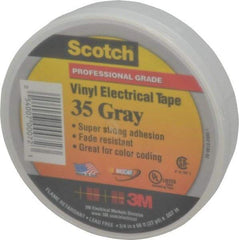 3M - 3/4" x 66', Gray Vinyl Electrical Tape - Series 35, 7 mil Thick, 1,250 V/mil Dielectric Strength, 17 Lb./Inch Tensile Strength - A1 Tooling