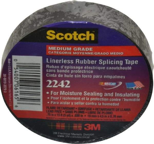 3M - 3/4" x 15', Black Rubber Electrical Tape - Series 2242, 30 mil Thick, 750 V/mil Dielectric Strength, 7.5 Lb./Inch Tensile Strength - A1 Tooling