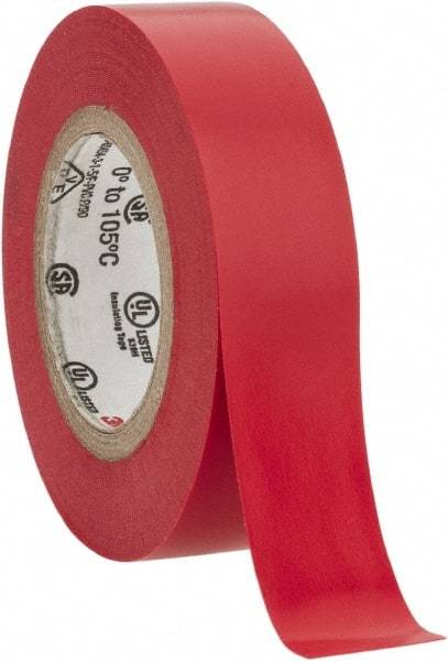 3M - 1/2" x 20', Red Vinyl Electrical Tape - Series 35, 7 mil Thick, 1,250 V/mil Dielectric Strength, 17 Lb./Inch Tensile Strength - A1 Tooling