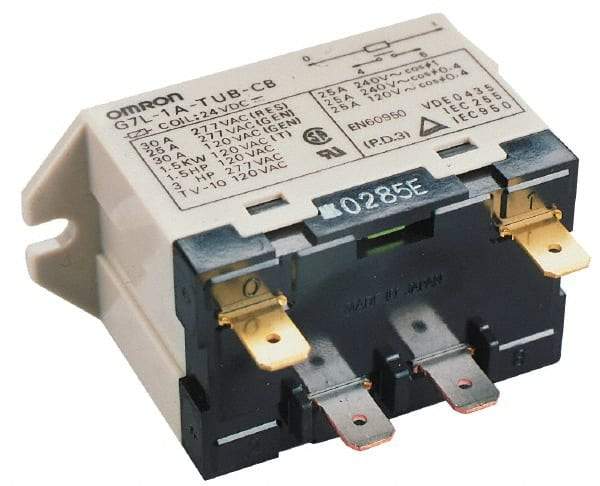 Omron - 1.7 to 2.5 VA Power Rating, Standard Electromechanical Quick Connect General Purpose Relay - 25 Amp at 220 VAC, DPST, 240 VAC, 68.5mm Wide x 47mm High x 33.5mm Deep - A1 Tooling