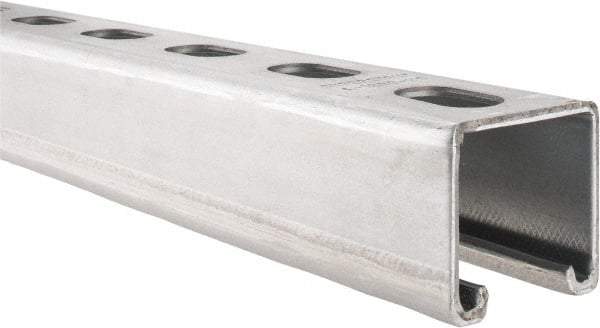 Thomas & Betts - 10' Long x 1-5/8" Wide x 1-5/8" High, 12 Gauge, Strip Steel, Half Slot Framing Channel & Strut - 0.105" Thick, Pre-Galvanized - A1 Tooling