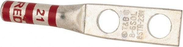 Thomas & Betts - 8 AWG Noninsulated Compression Connection Rectangle Ring Terminal - 1/4" Stud, 2.19" OAL x 0.42" Wide, Tin Plated Copper Contact - A1 Tooling