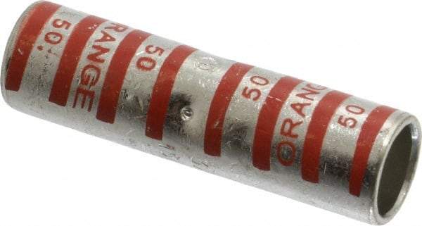 Thomas & Betts - 3/0 AWG Compatible, Noninsulated, Crimp-On Butt Splice Terminal - 2 Wire Entries, Copper Contacts, Tin Contact Plating, 2-1/4" OAL, Orange - A1 Tooling