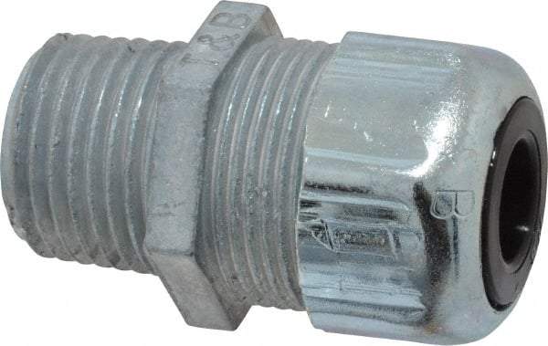 Thomas & Betts - 1/4 to 3/8" Cable Capacity, Liquidtight, Straight Strain Relief Cord Grip - 1/2 NPT Thread, 1-21/32" Long, Zinc - A1 Tooling