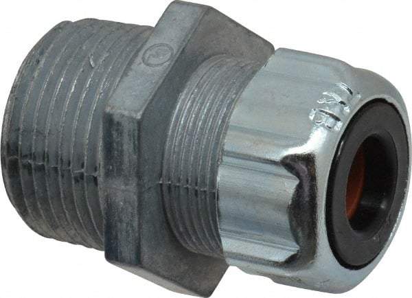 Thomas & Betts - 3/8 to 1/2" Cable Capacity, Liquidtight, Straight Strain Relief Cord Grip - 1 NPT Thread, 1-23/32" Long, Zinc - A1 Tooling