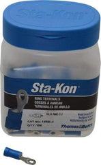 Thomas & Betts - 18-14 AWG Partially Insulated Crimp Connection D Shaped Ring Terminal - #4 Stud, 0.94" OAL x 1/4" Wide, Tin Plated Copper Contact - A1 Tooling