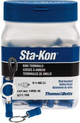 Thomas & Betts - 18-14 AWG Partially Insulated Crimp Connection D Shaped Ring Terminal - 3/8" Stud, 1.16" OAL x 0.54" Wide, Tin Plated Copper Contact - A1 Tooling