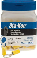 Thomas & Betts - 12-10 AWG Partially Insulated Crimp Connection D Shaped Ring Terminal - 3/8" Stud, 1.29" OAL x 0.59" Wide, Tin Plated Copper Contact - A1 Tooling