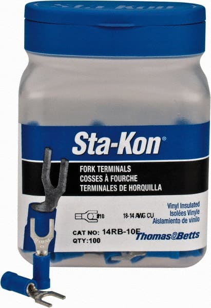 Thomas & Betts - #10 Stud, 18 to 14 AWG Compatible, Partially Insulated, Crimp Connection, Standard Fork Terminal - A1 Tooling