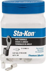 Thomas & Betts - 12-10 AWG Noninsulated Crimp Connection D Shaped Ring Terminal - #6 Stud, 0.82" OAL x 0.31" Wide, Tin Plated Copper Contact - A1 Tooling