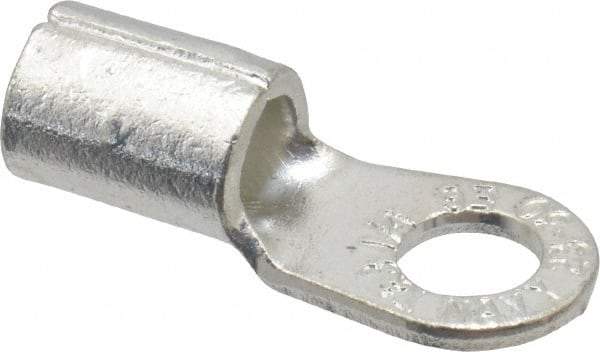 Thomas & Betts - 6 AWG Noninsulated Crimp Connection Circular Ring Terminal - 1/4" Stud, 1.13" OAL x 0.48" Wide, Tin Plated Copper Contact - A1 Tooling