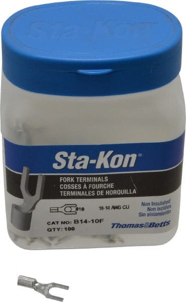 Thomas & Betts - #10 Stud, 18 to 14 AWG Compatible, Noninsulated, Crimp Connection, Standard Fork Terminal - A1 Tooling