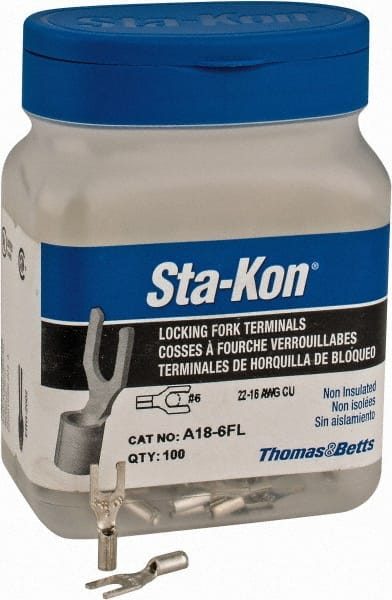 Thomas & Betts - #6 Stud, 22 to 16 AWG Compatible, Noninsulated, Crimp Connection, Locking Fork Terminal - A1 Tooling