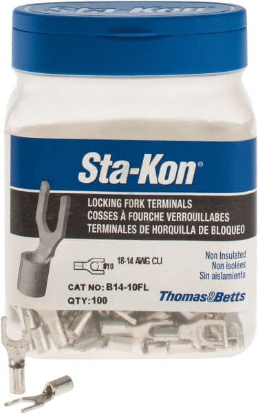 Thomas & Betts - #10 Stud, 18 to 14 AWG Compatible, Noninsulated, Crimp Connection, Locking Fork Terminal - A1 Tooling