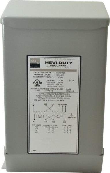 Sola/Hevi-Duty - 1 Phase, 120/208/240/277 Volt Input, 120/240 Volt Output, 60 Hz, 1 kVA, General Purpose Transformer - 4, 12, 3R, 4X NEMA Rating, 239°F Temp Rise, 6 Inch Wide x 5 Inch Deep x 10 Inch High, Indoor, Outdoor, Wall Mount - A1 Tooling