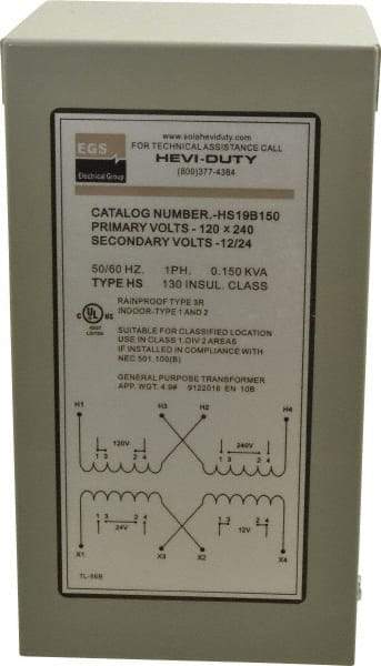 Sola/Hevi-Duty - 120/240 Input Volt, 12/24 Output Volt, 60 Hz, Buck Boost Transformer - 1 Phase, 4 Inch Wide x 4 Inch Deep, cULus Listed E77014 - A1 Tooling