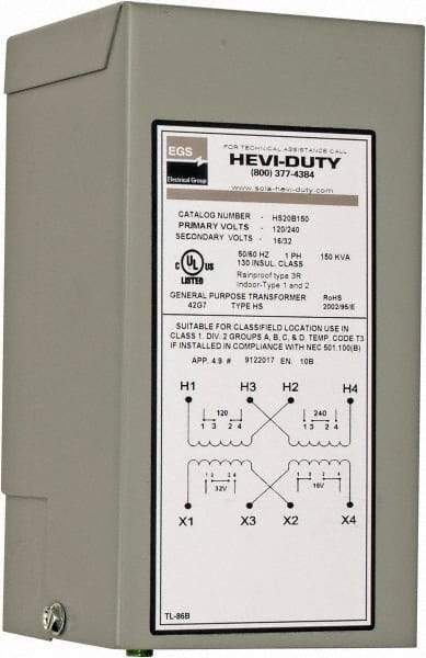 Sola/Hevi-Duty - 120/240 Input Volt, 16/32 Output Volt, 60 Hz, Buck Boost Transformer - 1 Phase, 4 Inch Wide x 4 Inch Deep x 8 Inch High, cULus Listed E77014 - A1 Tooling