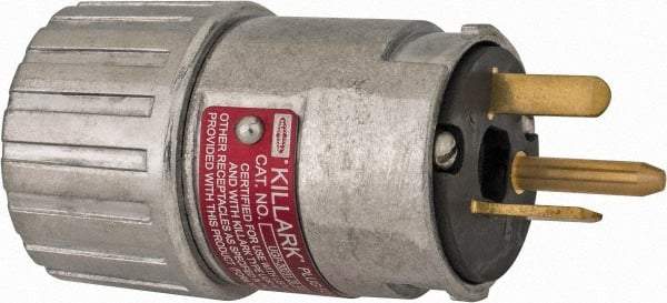 Hubbell Killark - 125 VAC, 20 Amp, 5-20R NEMA, Straight, Self Grounding, Industrial Grade Plug - 2 Pole, 3 Wire, 1 Phase, 1 hp, Aluminum, Silver - A1 Tooling