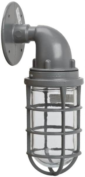 Hubbell Killark - 150 Watt, 2,800 Lumen, 120-240 Volt, Incandescent Wall Pack Light Fixture - Glass Lens, Aluminum Housing, Gray, Wall Mount, 4-5/8" Deep x 7-5/8" High x 4-1/4" Wide - A1 Tooling