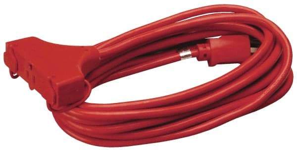 Southwire - 25', 14/3 Gauge/Conductors, Red Indoor & Outdoor Extension Cord - 1 Receptacle, 15 Amps, 125 VAC, UL SJTW-A, NEMA 5-15P, 5-15R x 3 - A1 Tooling