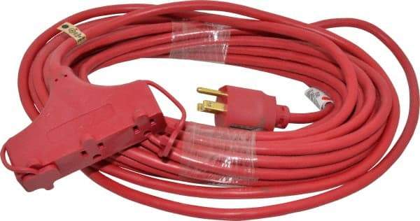 Southwire - 50', 14/3 Gauge/Conductors, Red Indoor & Outdoor Extension Cord - 1 Receptacle, 15 Amps, 125 VAC, UL SJTW-A, NEMA 5-15P, 5-15R x 3 - A1 Tooling