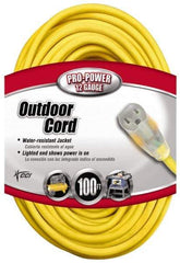 Southwire - 100', 12/3 Gauge/Conductors, Yellow Indoor & Outdoor Extension Cord - 1 Receptacle, 15 Amps, 125 VAC, UL SJTW, NEMA 5-15P, 5-15R - A1 Tooling