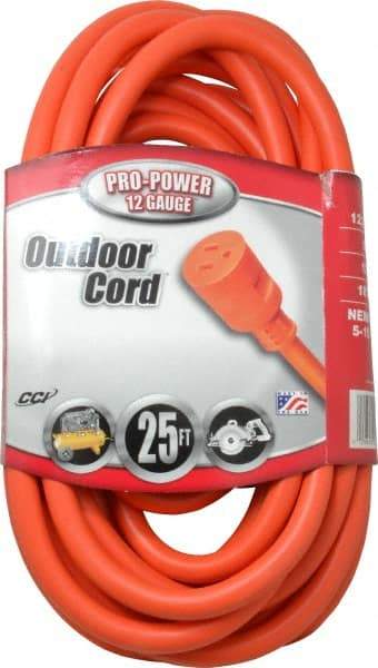 Southwire - 25', 12/3 Gauge/Conductors, Orange Indoor & Outdoor Extension Cord - 1 Receptacle, 15 Amps, 125 VAC, UL STW, NEMA 5-15P, 5-15R - A1 Tooling