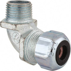 Thomas & Betts - 1/8 to 1/4" Cable Capacity, Liquidtight, Elbow Strain Relief Cord Grip - 1/2 NPT Thread, Iron - A1 Tooling